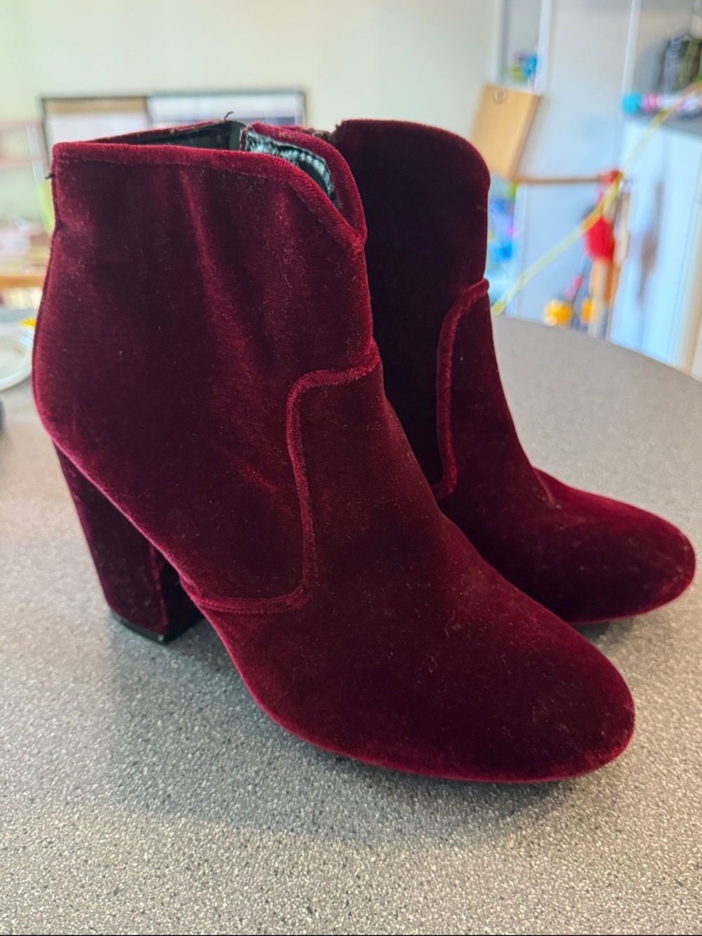 Women's Velvet Ankle Boots in Burgundy